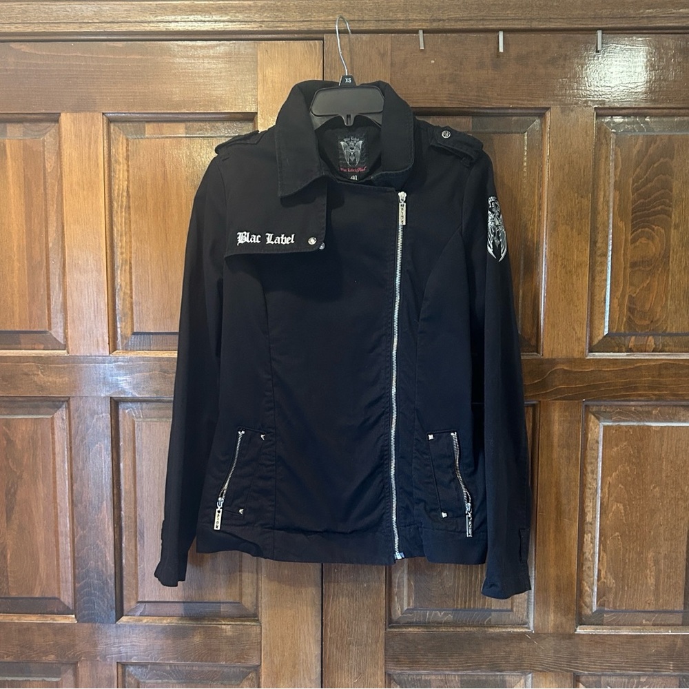VTG Blac Label Pink Y2K Goth Grunge Jacket Women’s Medium Skull Wings Side Zip - Picture 5 of 13